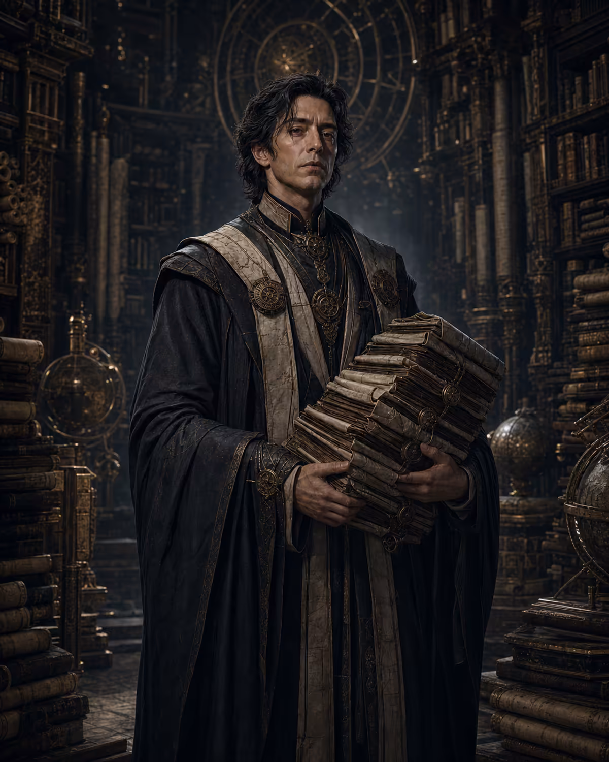 Portrait of Lior, Heaven-aligned judge of the Celestial Codex