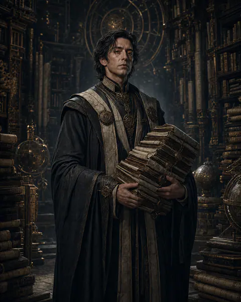 Portrait of Lior, Heaven-aligned judge of the Celestial Codex