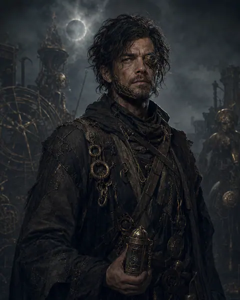 Portrait of Scavenger-Zero, Death-aligned salvager of the border wasteland