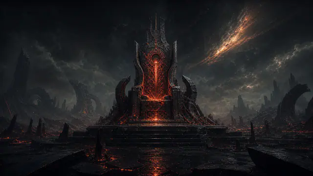 The Flame Throne burning beneath a falling, dying star