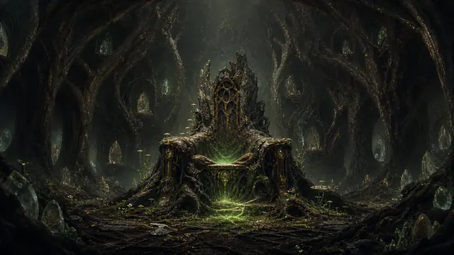 The Nature Throne rooted through an ancient living library